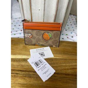 Coach Signature Citrus Print ID & Card Case with Key Ring – Tan/Orange Multi (Ne